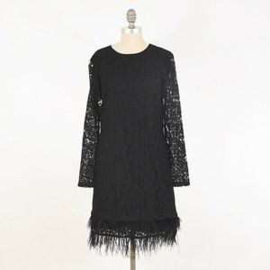 DKNY Black Lace Feather Trim Shift Dress